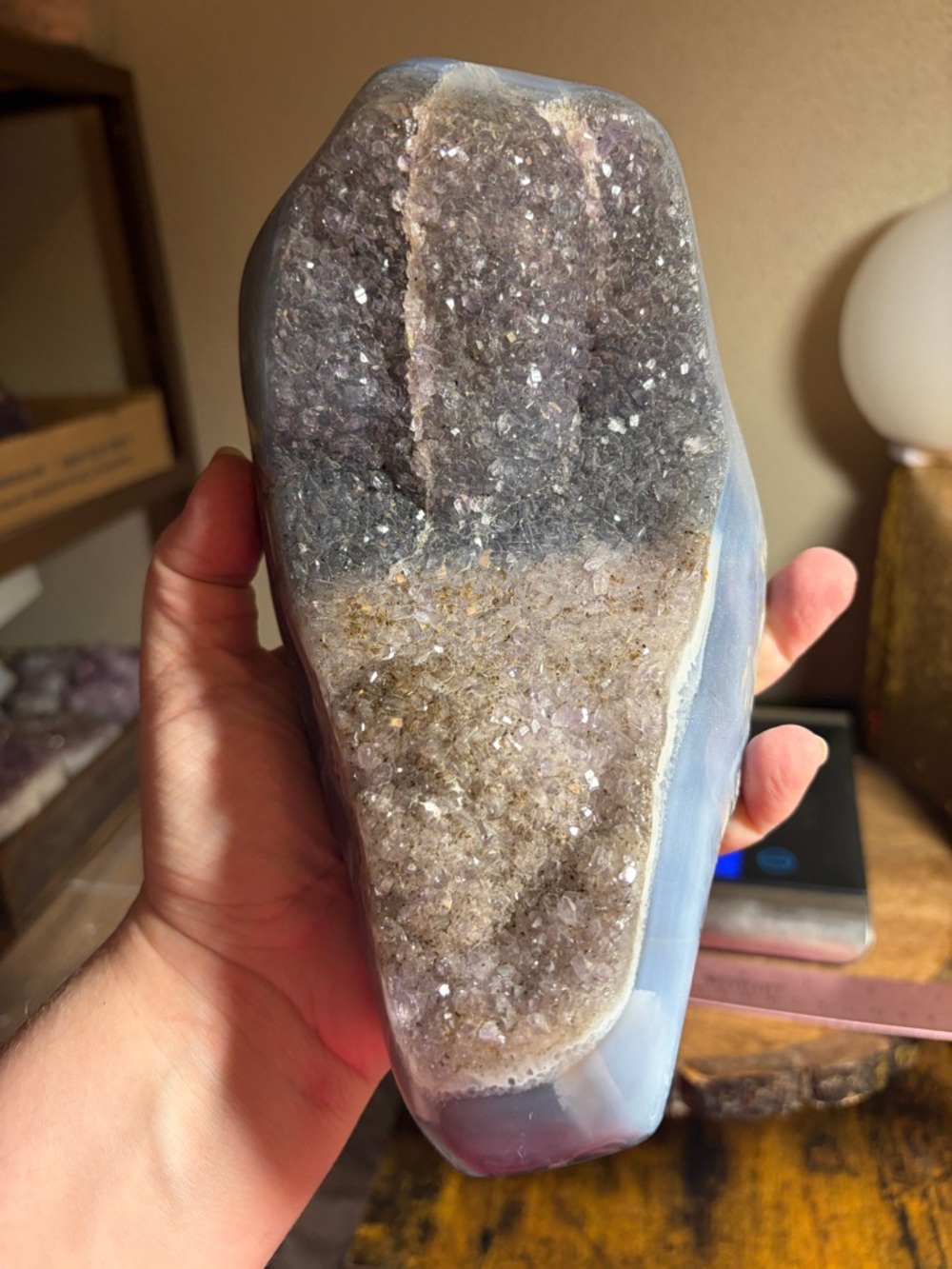 Amethyst and Agate Geode - Purple and Gray Crystal Display